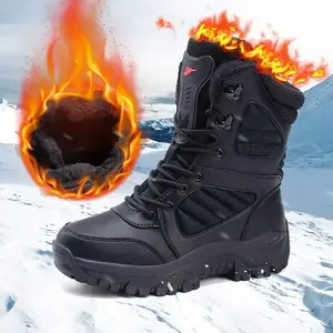 [proofThermalSnowBoots]WinterThermalproofSnowBoots-Men'sSlipResistantHikingBootsWithFauxFurLiningBlackLaceBoyFootwearShoeWalkingShoes Closed