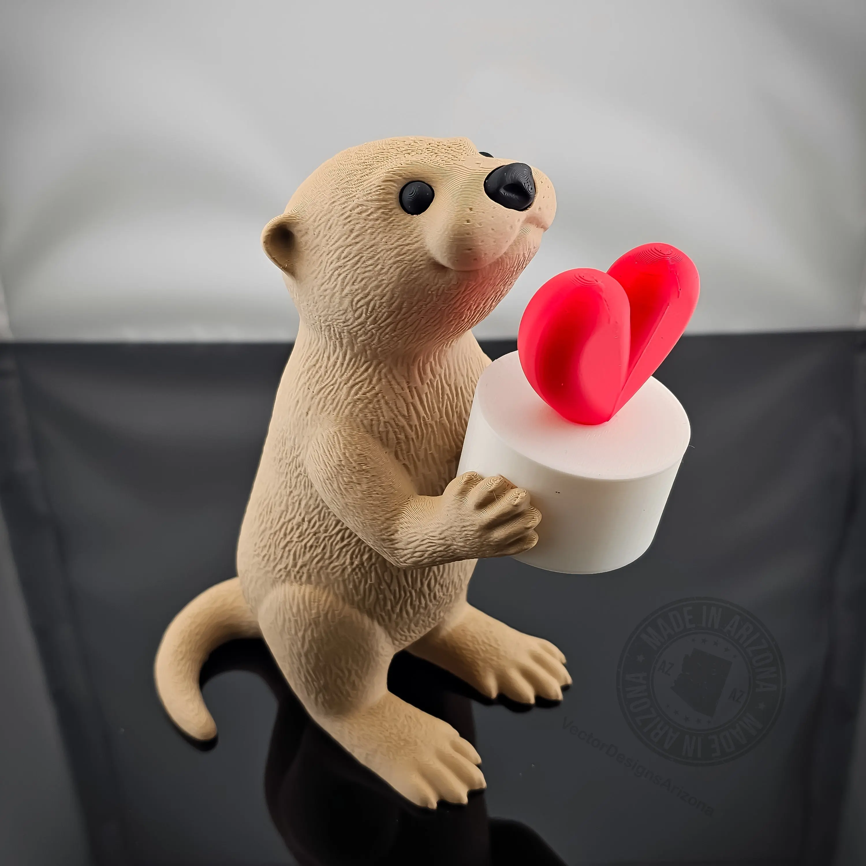 Otter Holding Heart Figurine, 3D Printed Romantic Desk Decor, Cute Animal Anniversary Gift, Battery Powered Accent Decor, Otter Lover Present, Valentines Shelf Collectible