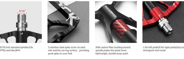 ROCKBROS Mountain Bike Pedals MTB BMX Pedals CNC Non-Slip Lightweight Aluminum Alloy Bicycle Pedals 9/16"