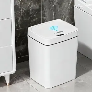 Sensor trash can 3.83 Gal Automatic Trash Can Small Smart Garbage Can Touchless,Trash Can with Lid, Slim Motion Sensor Waterproof Plastic Trash Bins for Bedroom Office Kitchen Toilet