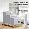 【2026 Upgraded】X7 Cordless Travel Vacuum Storage Compression Bag Set with Rechargeable air Pump 9/15 Pack Waterproof & Reusable Compression Packing Bags for 2 Size,140L/Min Powerful Air Removal，Perfect for Carry-On Suitcases,