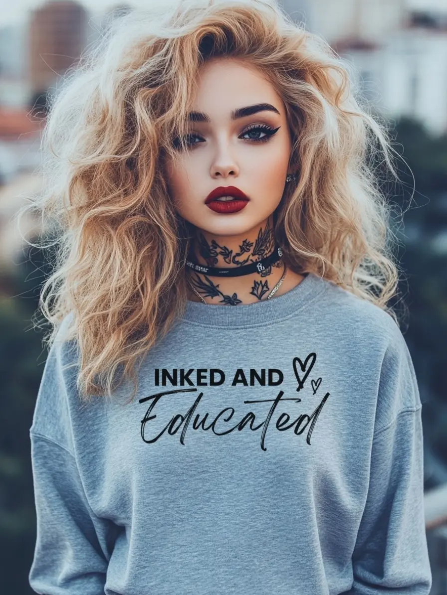 Inked and Educated Sweatshirt – Soft and cozy long-sleeve streetwear for tattooed scholars. Perfect casual gift for educated ink enthusiasts!