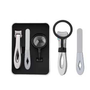 3-Pack Toenail Clippers for Thick Nails with Magnifying Glass – Ergonomic Heavy Duty Angled Head Nail Clippers with Catcher, Premium Steel Wide Opening Fingernail Cutter for Seniors, Men & Women