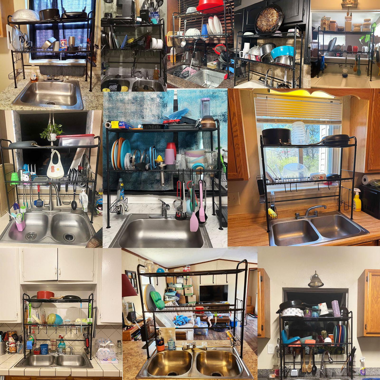 【Holiday Deals】San Dream Over Sink Rack Kitchen Over The Sink Dish Drying Rack Organizer Large Space Saving Dish Drainer Countertop Dishes Rack On Counter Caddy Utensil Metal Organizer 1&2 Tiers