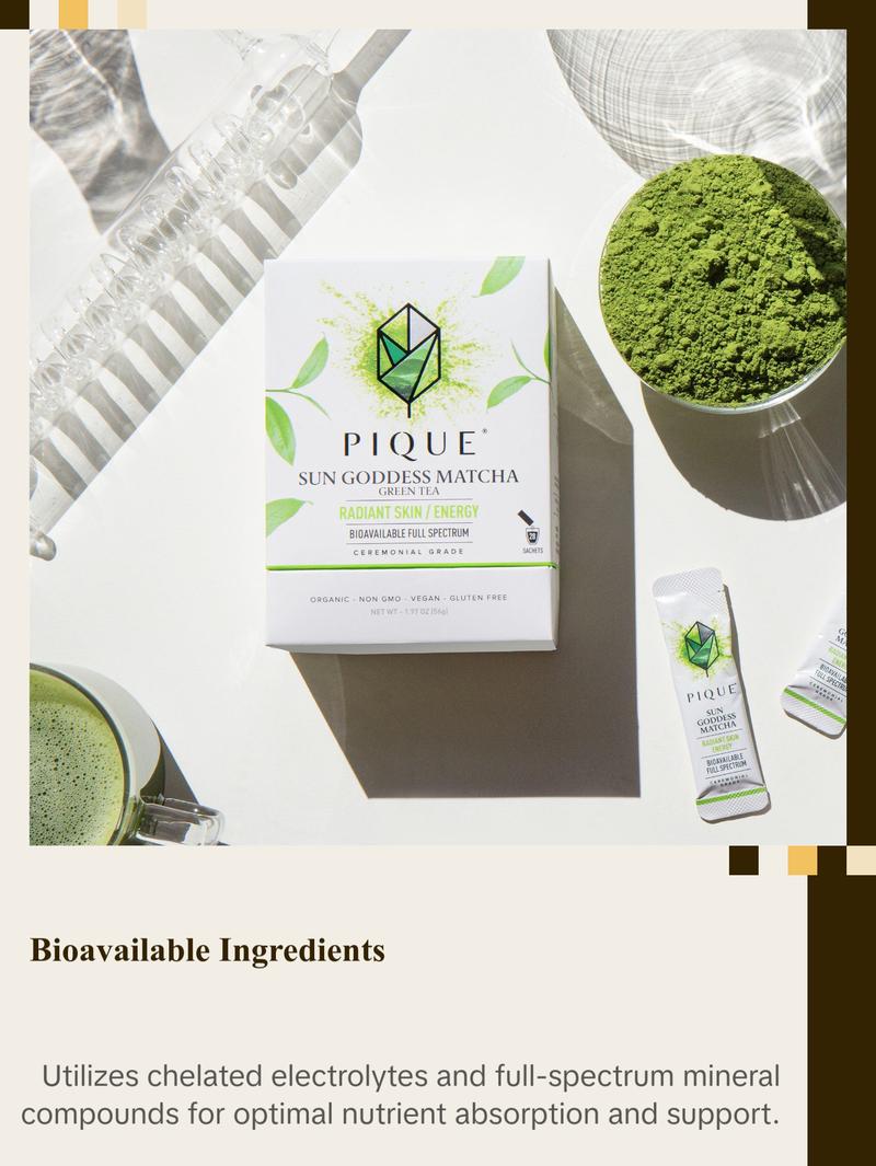 Pique Life Radiant Skin Duo Protocol - 28 Servings of B•T Fountain (1 carton) PLUS 28 Servings of Sun Goddess Matcha (1 carton)