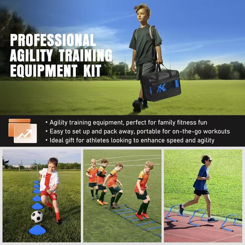 Agility Ladder, Agility Speed Training Equipment Set, 20ft Speed Ladder, 12 Soccer Cones, 4 Hurdles, Jump Rope, Running Parachute, suitable for foot movements, coordination and agility training Agility Ladder, Agility Speed Training Equipment Set, 20ft Speed Ladder, 12 Soccer Cones, 4 Hurdles, Jump Rope, Running Parachute, suitable for foot movements, coordination and agility training