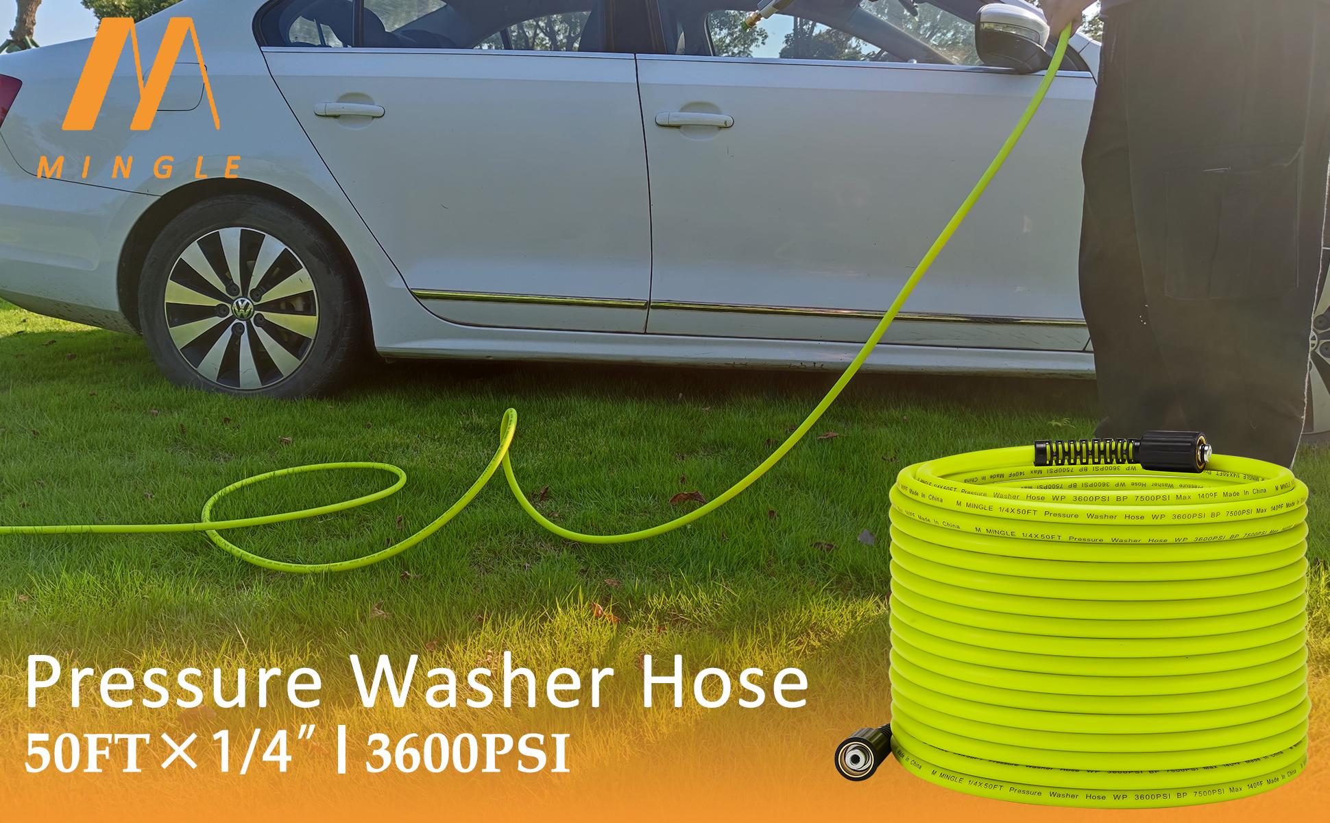 M MINGLE Pressure Washer Hose 50 FT x 1/4" - Replacement Power Wash Hose with Quick Connect Kits - High Pressure Hose with M22 14mm Fittings - 3600PSI