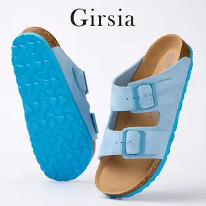 Girsia Women's Sandals Lightweight Non Slip Adjustable Double Straps Summer Shoes Suede Microfiber Leather Comfortable Cushion Arch Support