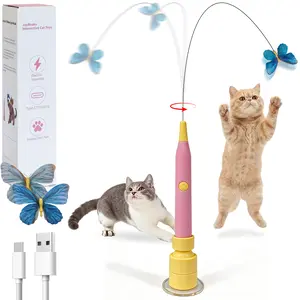 Interactive Cat Toys for Bored Cats, Automatic Flying Butterfly Cat Wand with Strong Suction Cup, Touch-Activated Rechargeable Indoor Kitten Toy for Self Play, Fun Cat Gift