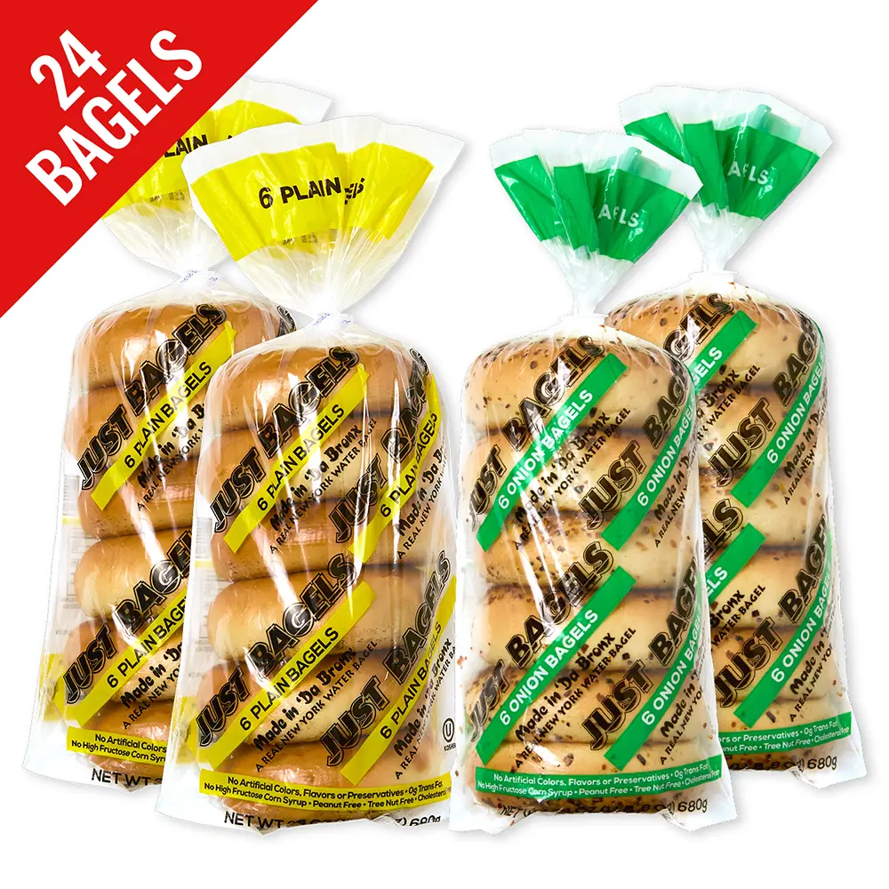 Just Bagels 12 Plain and 12 Onion Bagels Non-GMO Authentic New York Style Chewy Crunchy Bagels Made in Da Bronx
