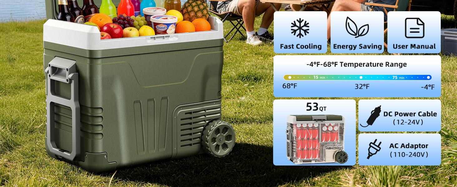 Antarctic Star 12V Portable Refrigerator 50L, 12/24V DC & 100-240V AC, Compressor Fridge Freezer for Car Camping Travel Boat, APP Control, -4°F to 68°F, Electronic Touch Screen，Green tiktokshopspringglowup