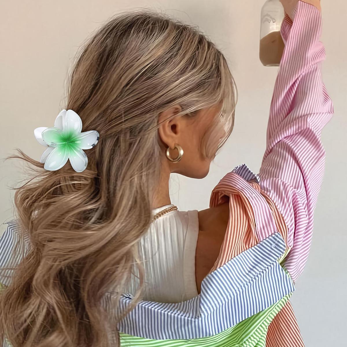 AWAYTR Hawaiian Frangipani Flower Hair Claw Clips for Women Girls 6Pcs/Set Plumeria Hair Clips for Thick Thin Hair Holiday Hair Accessories