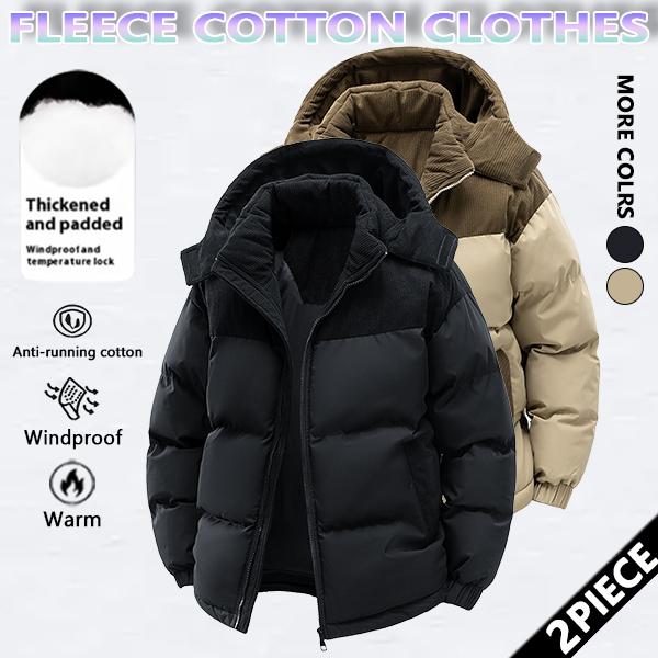 Winter hooded casual fleece-lined men's coat,removable hood,warm color-blocked cotton jacketcouples' style winter cotton coat, outerwear top.