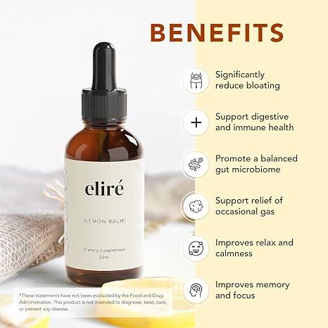 Eliré Organic Lemon Balm Extract - 30ml Alcohol-Free Vegan Non-GMO Gluten-Free Digestive Relief & Anti-Bloat Support Supplement