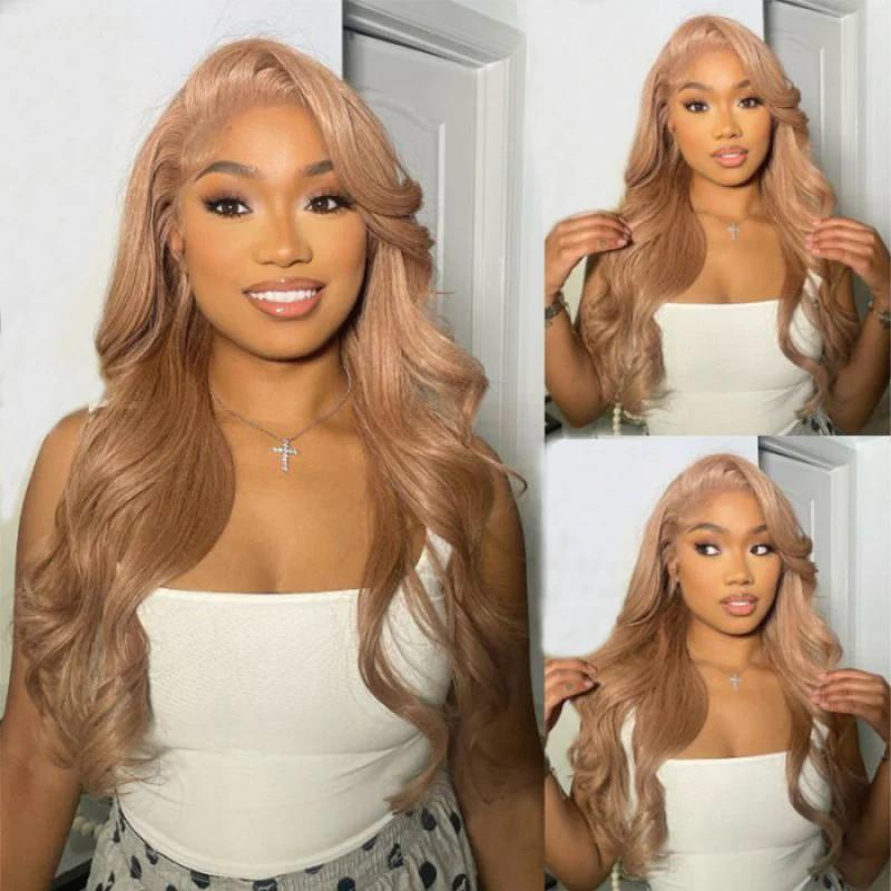 Megalook Airtouch Balayage Wig 13x6 Three-Go Milk Tea Brown Glueless Wigs Wave Hair Style with Drawstring 100% Human Hair Wig Lace Front Wig 320℉ Heat Resistant
