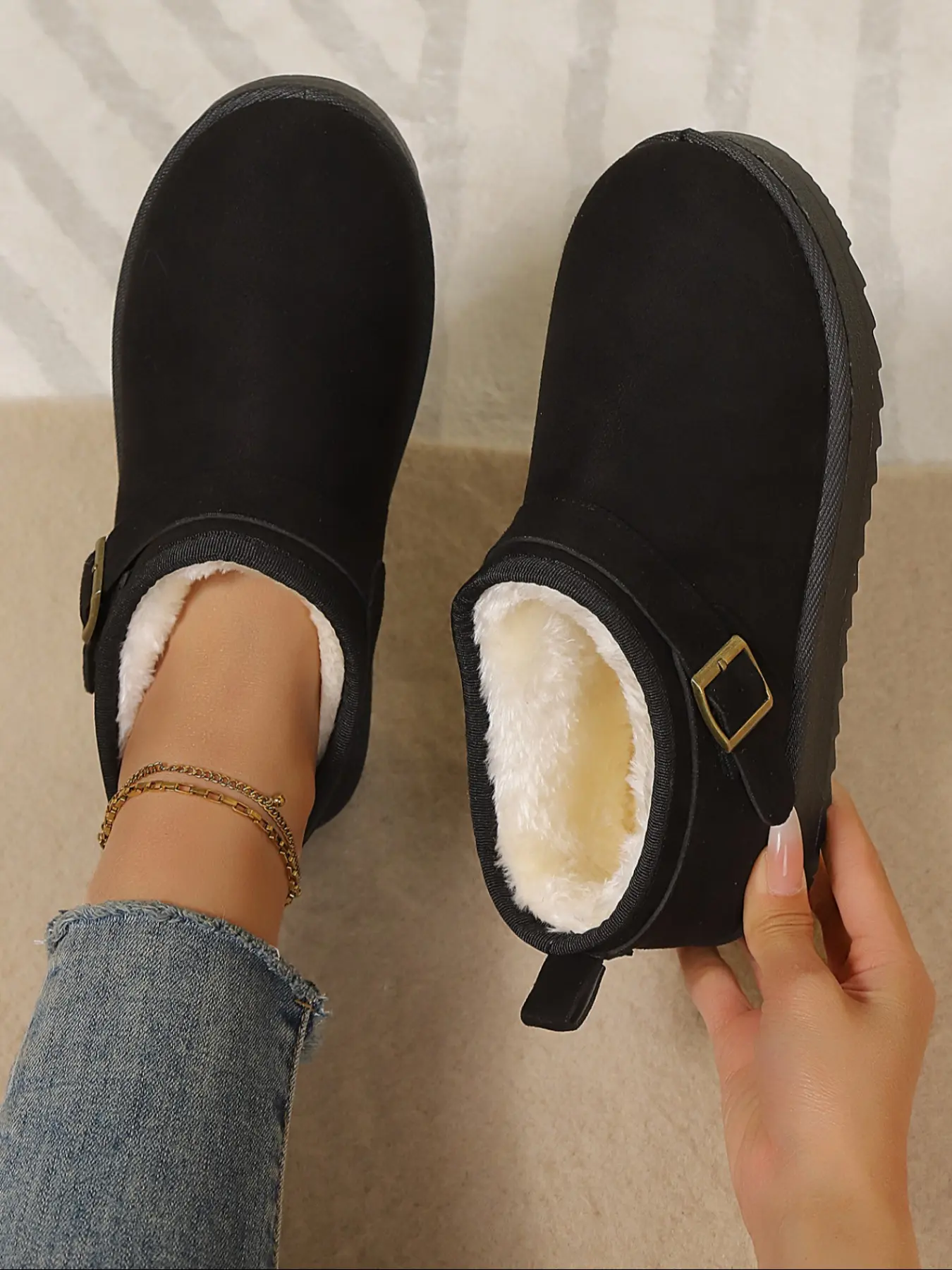 Women's Winter Fluffy Snow Boots, Warm Lining & Thick Rubber Sole, Non-Slip Design, Stylish Slip-On Shoes for Daily Wear, Perfect for Cold Weather