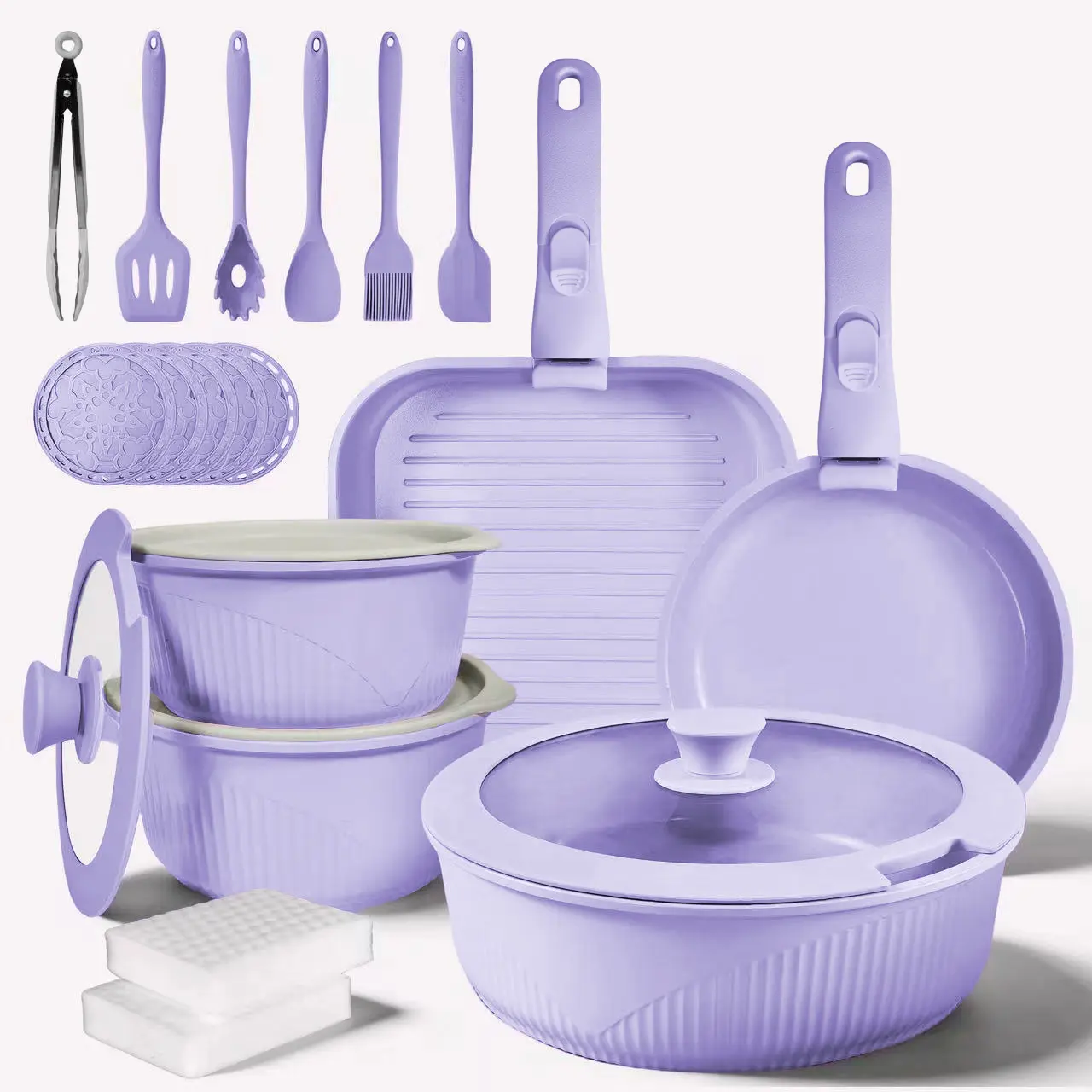 *24/7/5pcs Non-Stick Pots and Pans Set with Detachable Handle Oven Safe Stackable RV Kitchen Cooking Set Modern Aluminum Dishwasher Safe Optimal Storage Design