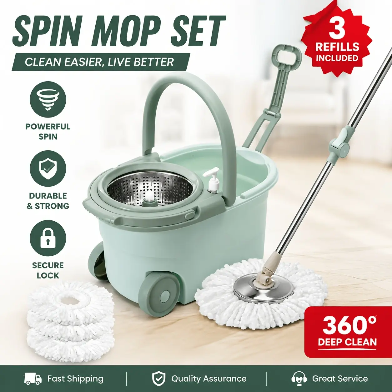 BN BY NEE46"Spin Mop and Bucket Set with Wheels, 360° Self-Wringing Mop System with Stainless Steel Handle, 3 Reusable Microfiber Mop Heads for Hardwood, Tile & Laminate Floors african broom Retractable Sunflower Flexible