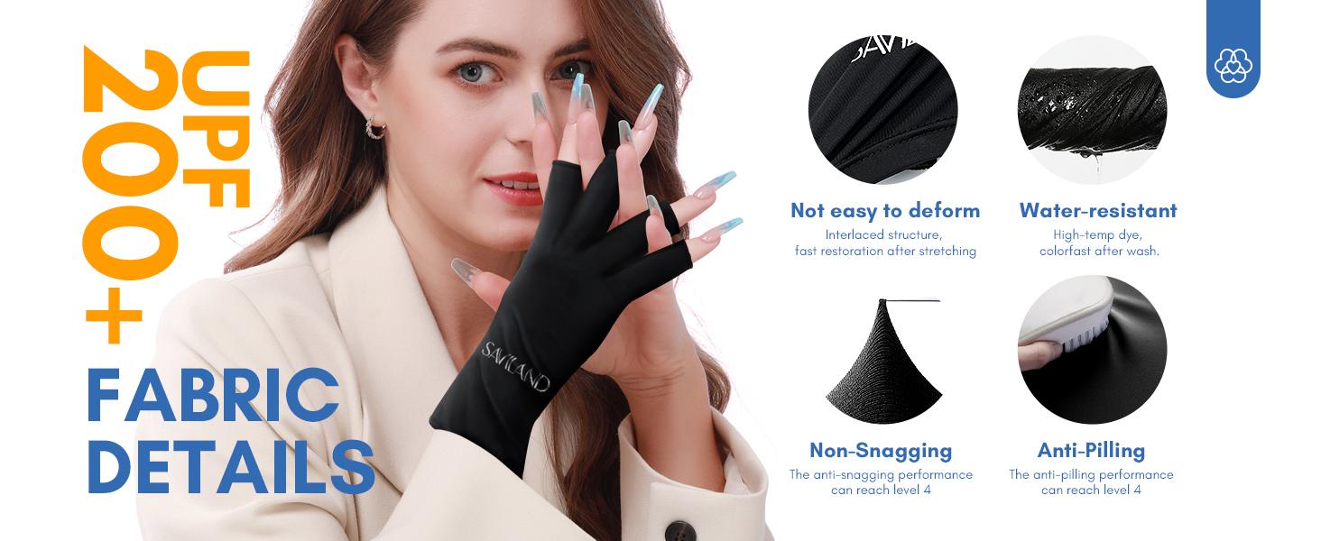 SAVILAND UV Gloves for Nails: Professional UPF200+ Fingerless Gloves Protect Hands UVA & UVB while Doing Gel Manicures Preventing UV Harm (Black)