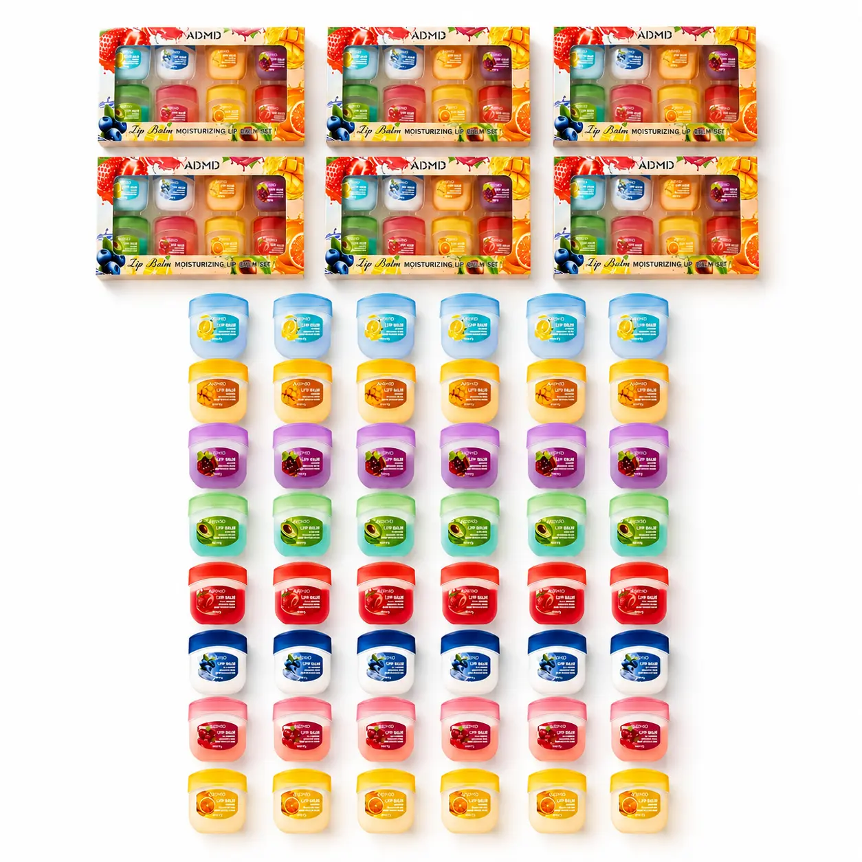 48PCS Fruit Flavor Mini Lip Balm Set, 6 Pack 8 Count Hydrating Lip Mask Bulk Kit, Colorless Anti Chapping Lip Moisturizer Priming Lip Gloss, Long Lasting Nourishing Lip Care For Dry Chapped Lips, Cute Portable Mini Chapstick Holiday Gift Set