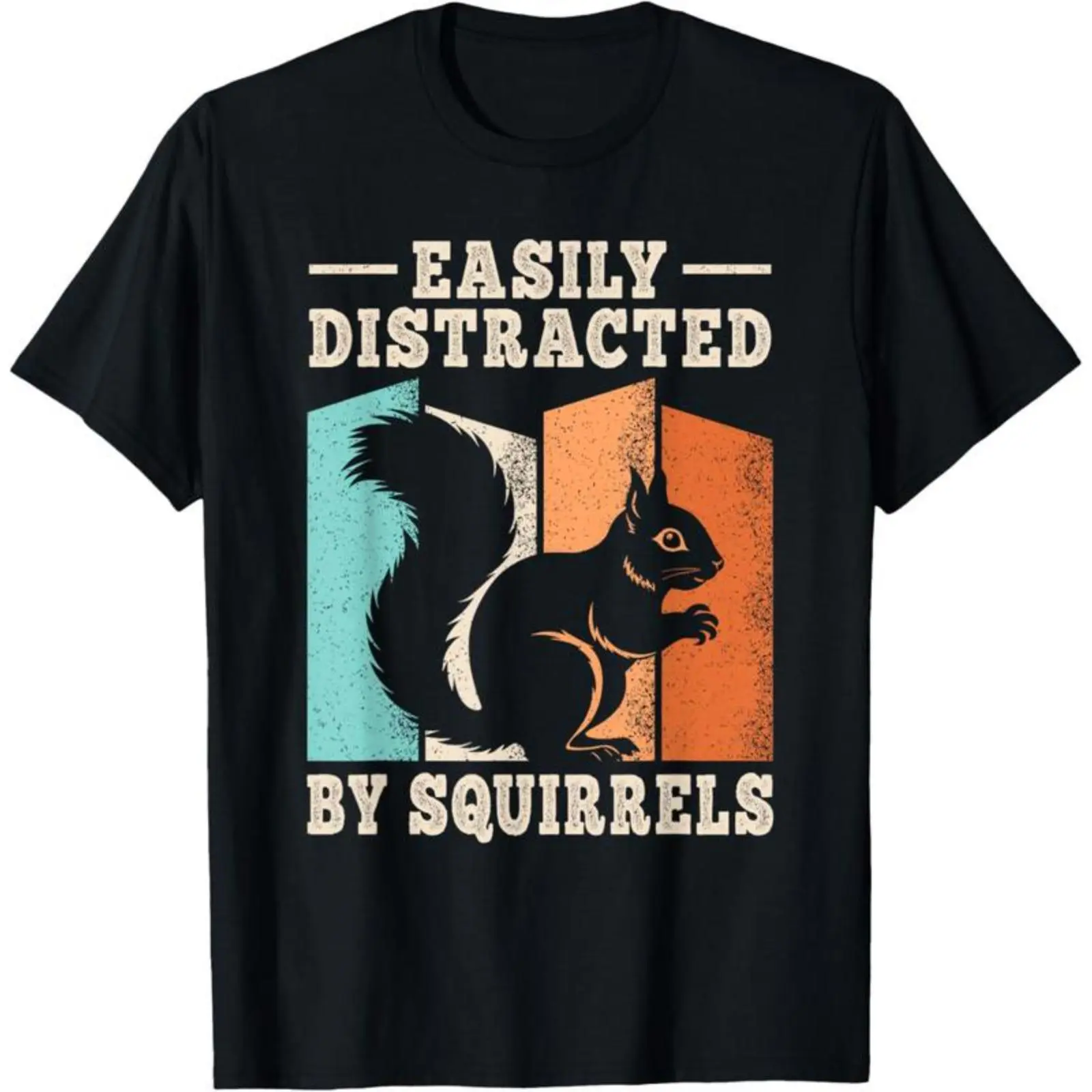 Men's 100% Cotton T-Shirt with Funny 'Easily Distracted by Squirrels' Graphic, a No-Peel Print Casual Streetwear Top, Tshirt, Fabric, No Peeling, Fashion, Fitted Cut, Round