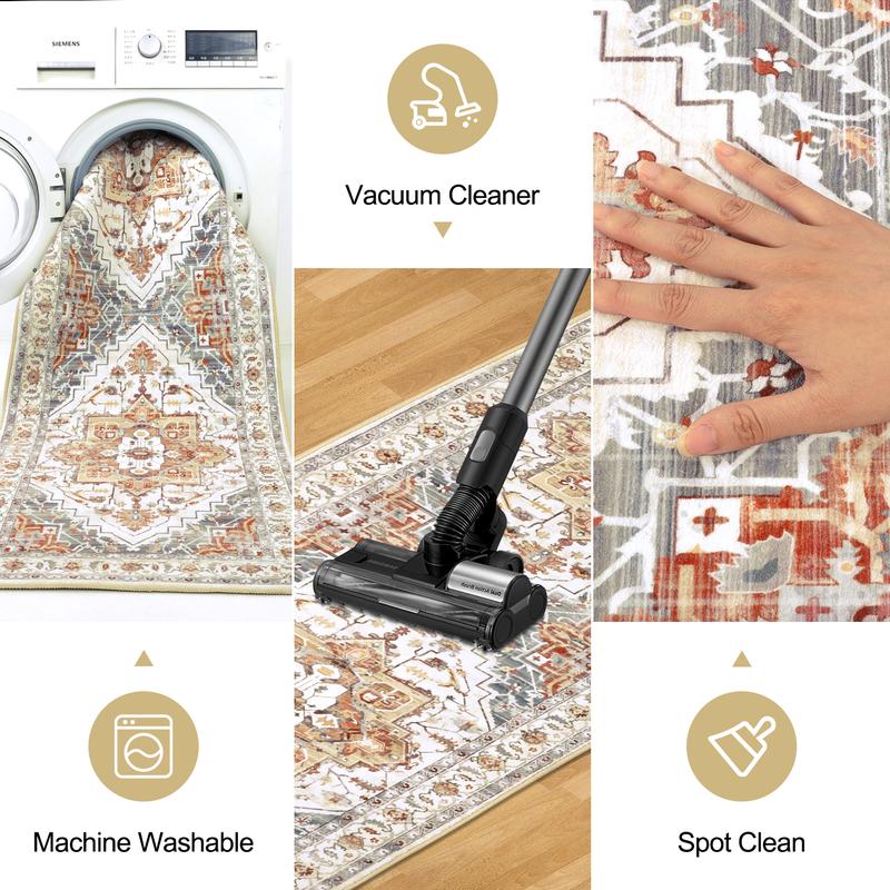 【TikTokShopHolidayHaul】Vintage Non-Slip Floor Runner Rug Soft Farmhouse Medallion Rug Washable Easy to Clean Rugs for Hallway Kitchen Bedroom Entryway Laundry Room 0.4-inch Thick Premium Faux Wool Ultra Soft Resilient Against Wear and Tear Stain-Resistant