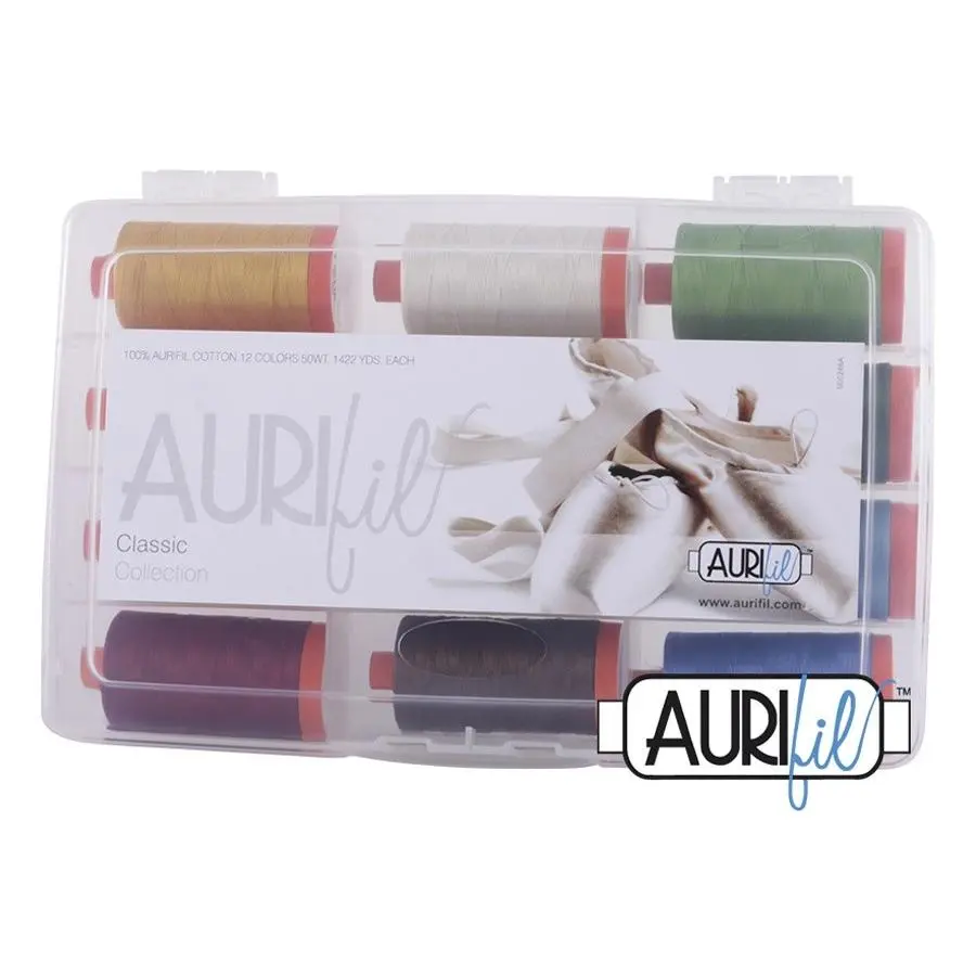 Aurifil Egyptian Cotton Thread Collection (AC50CL12) - 12 Spools, 50g, Designer Colors, Low Lint, Superior Strength, Minimal Lint Production, Quilting, Embroidery, Precision Piecing, Compatible with All Sewing Machines, Brilliant Color Payoff, Versatile