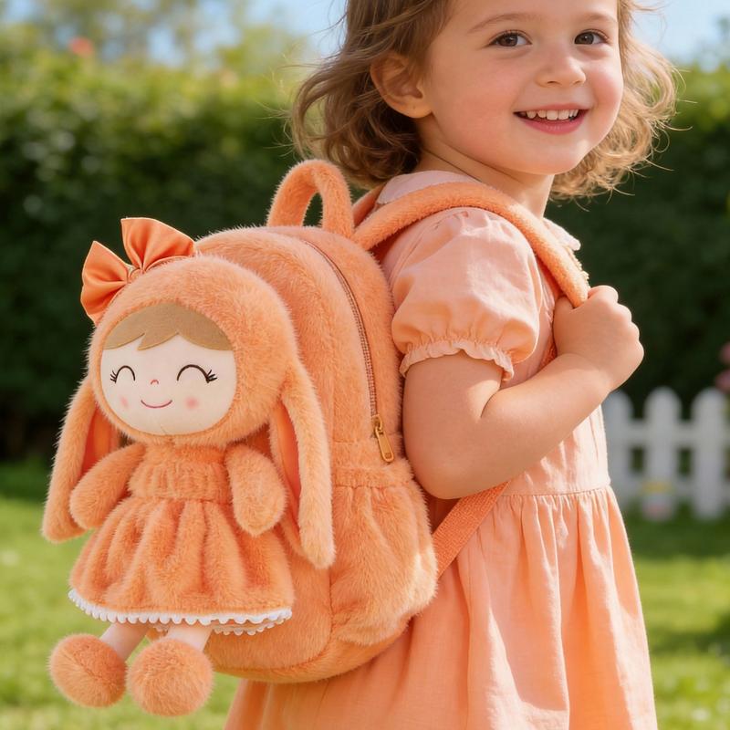 Gloveleya Easter Bunny Backpack for Toddlers - 11" Plush Doll Backpack with Detachable Rabbit Toy, Soft Stuffed Animal Bag for Girls 2-6 Years Old, Ideal Easter Basket Stuffer & Birthday Gift