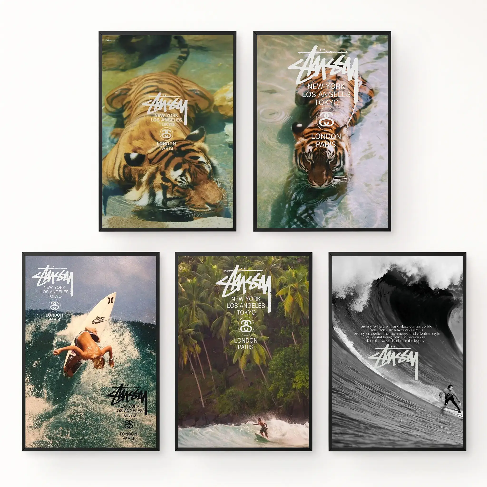 Streetwear Style Tiger Decor Canvas Print Poster, Animal Art Decor, Retro Surfing Palm Trees Wall Decor, Streetwear Style Surf Art, Wall Decor For Bedroom Dorm Living Room Office