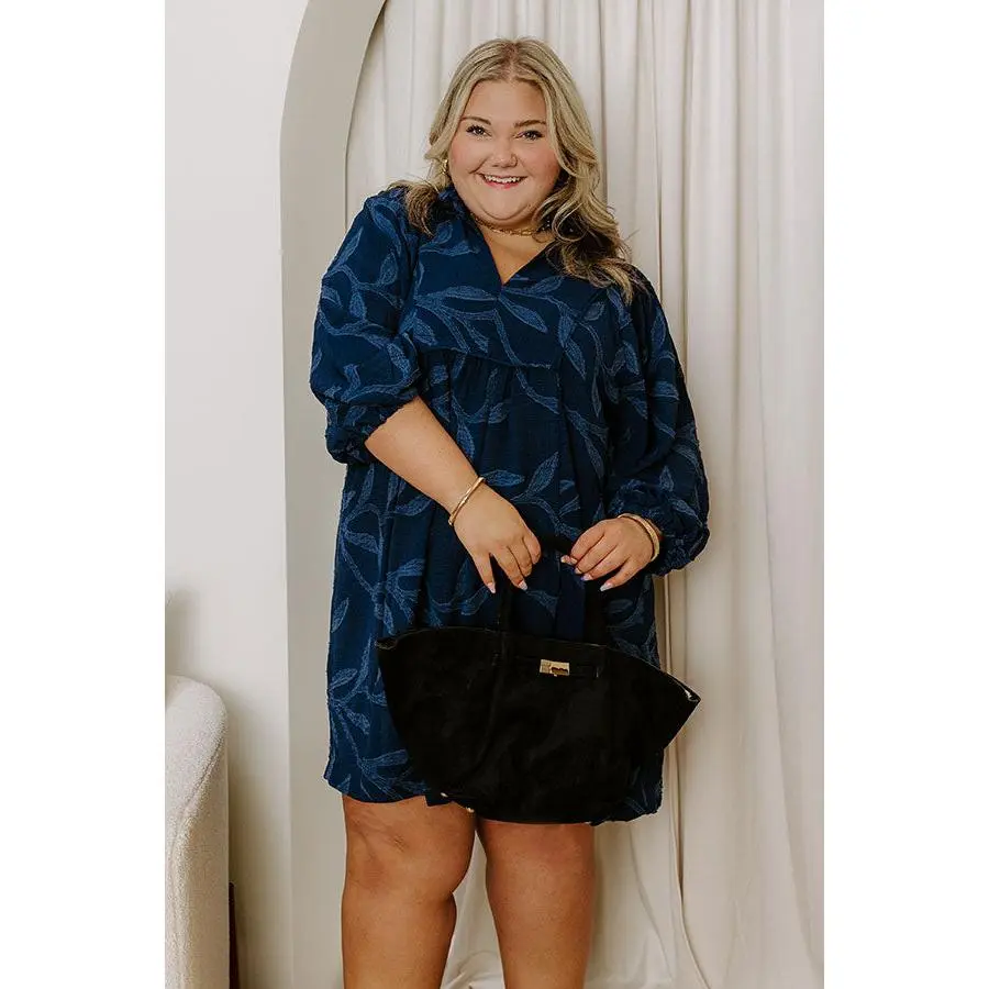 Kind Smile Jacquard Mini Dress in Navy Curves