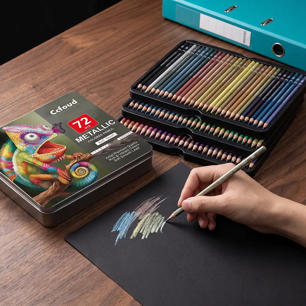 72 Metallic Colored Pencils, Soft Core with Vibrant Color,Ideal for Drawing, Blending, Sketching, Shading, Coloring for Adult Artists