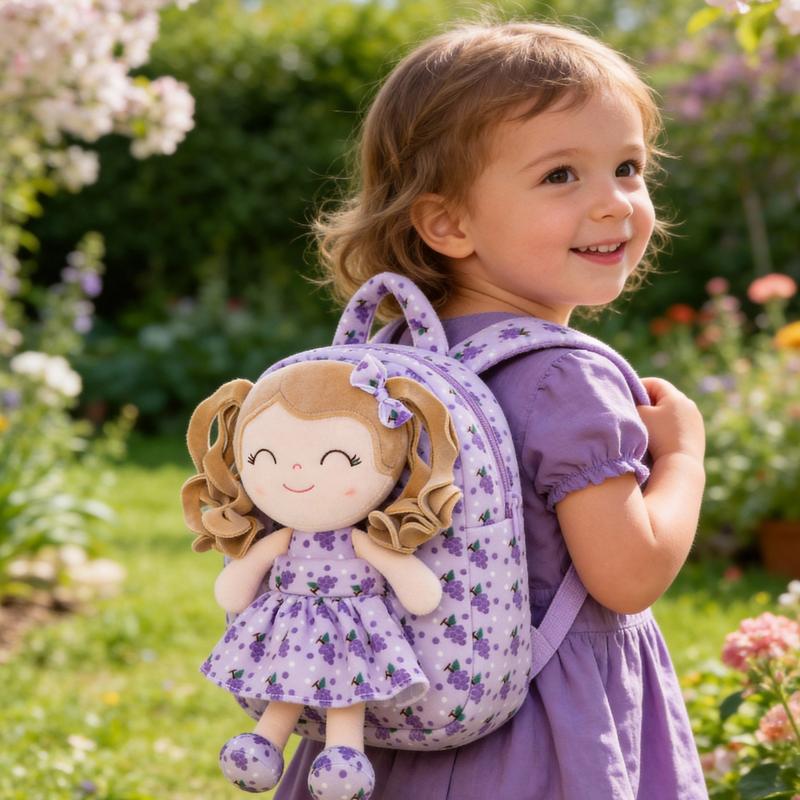 Gloveleya Strawberry Fruit Doll Backpack - 9" Soft Plush Toy Bag with Removable Berry Girl, 2-in-1 Toddler Backpack for Ages 2-4, Sweet Birthday & Valentine's Day Gift for Girls