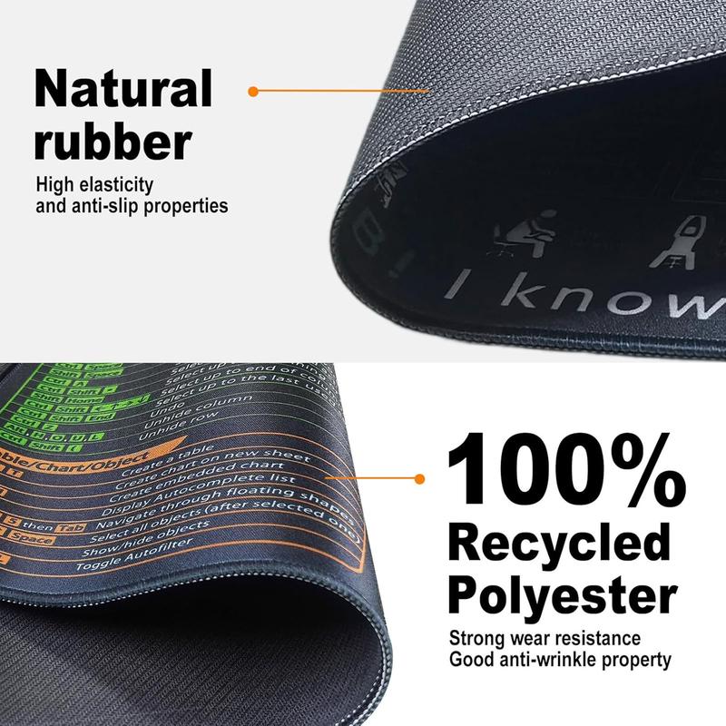 XL Excel/Word/PowerPoint/Windows Shortcut Keys Mouse Pad & Cheat Sheet - Non-Slip Rubber Base, Stitched Edges Desk Mat with Color-Coded Shortcuts, Office & Gaming Computer Accessory - Ideal Gift for Productivity Boost (Excel, Word, PowerPoint, Windows)