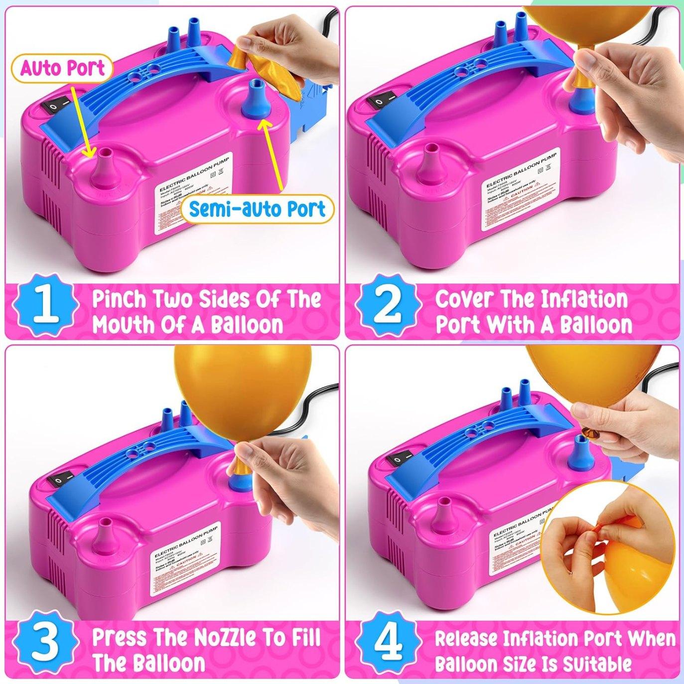 Portable Electric Balloon Pump - 110V 600W Dual Nozzle Balloon Inflator Pump with 113 Accessories（Including Balloon, Balloon Arch Kit, Balloon Blower Air Pump Machine Decorations for Party.