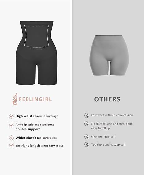 FeelinGirl Tummy Control  Comfort Basic Shapewear Shorts Body Shaper for Women High-Waisted Thigh