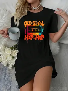 Retro Old School Hip Hop 80s 90s Graffiti Cassette Casual Dress