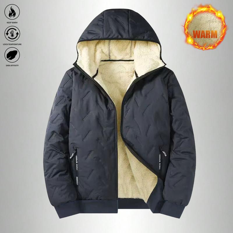 Men's Thick Winter Jacket, High Quality Hooded Jacket with Warmth and Windproof Features, Suitable for Arctic Travel and Daily Commuting, Machine Washable, Wool Lining for Enhanced Warmth, Polyester  Essential Outdoor Sportswear, F classic solid color