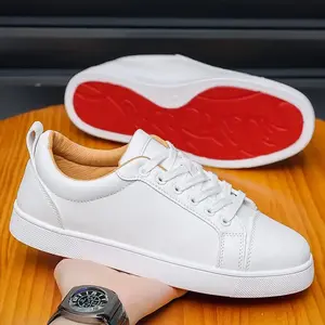 Men's Red Sole Casual Shoes Simple Sneakers Fashion Leather Shoes White Shoes Athletic Trainer
