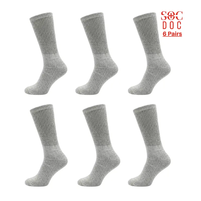 Brooklyn Socks Non-Skid Diabetic Crew Socks, 6 Pairs, Size 9-11, Fits Men's 7.5-9, Gray