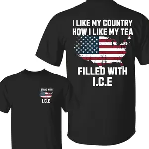I Like My Country How I Like My Tea, Filled With ICE Shirt, Ice Ice Baby Trump Shirt, Funny Trump Ice Shirt, Trump Supporter Tee 4th of July Tee Trump Merch 2028 MAGA Casual Daily Wear Tee For Men & Women, Apparel Made In The USA
