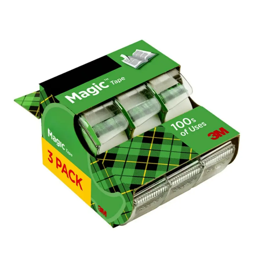 3 Pack Clear Tape with Dispensers, 3/4 in x 300 in Transparent Office Tape Rolls for School, Office, Gift Wrapping, Crafts & Everyday Use