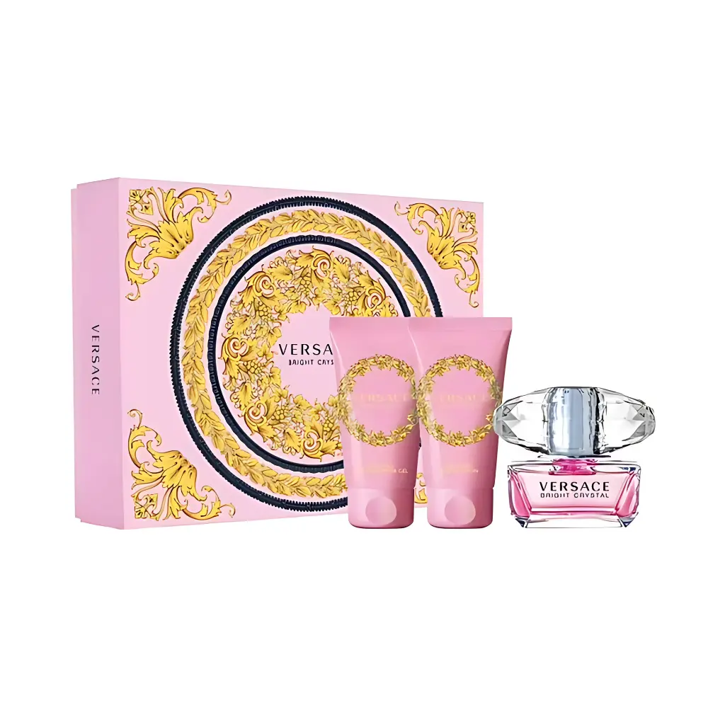 Women's Versace Bright Crystal Multi-Pack Gift Set - 1.7 Oz Eau de Toilette, Shower Gel, Body Lotion - Luxurious Floral Fragrance, Hydrating Moisturizing Body Care Self Care Products