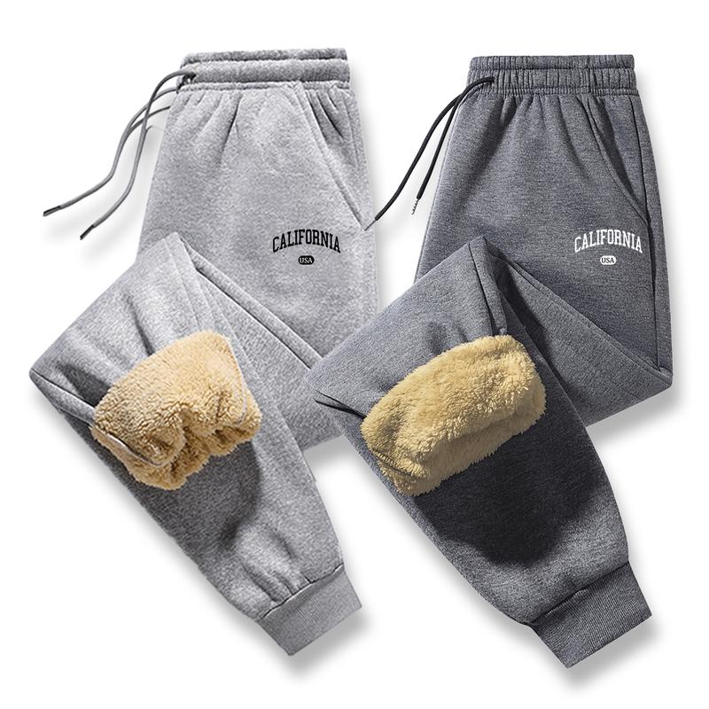 Men's winter fleece-lined thick sports pants with printed fleece, fashionable trendy streetwear, warm and comfortable, suitable for winter wear, everyday casual, a winter essential.