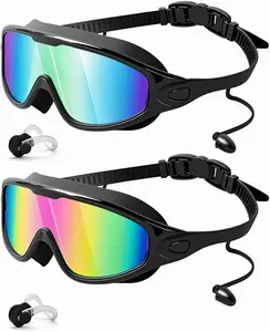 Swim Goggles 2 Pack, Wide View Anti Fog&UV Swimming Goggles for Audlt, No Leaking Swim Glasses for Men Women
