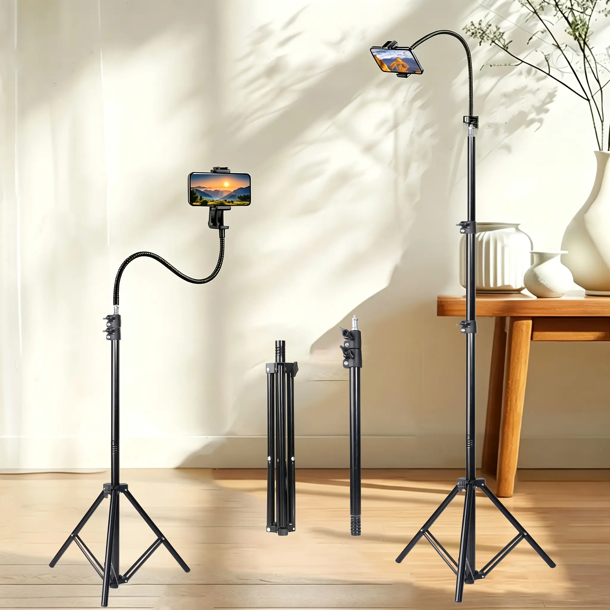 63-Inch Adjustable Aluminum Alloy Gooseneck Tripod Stand with Cold Shoe Mount, 360° Rotation Holder, Portable Mobile Phone Accessory for Vlogging, Recording #tiktokshopbacktoschool
