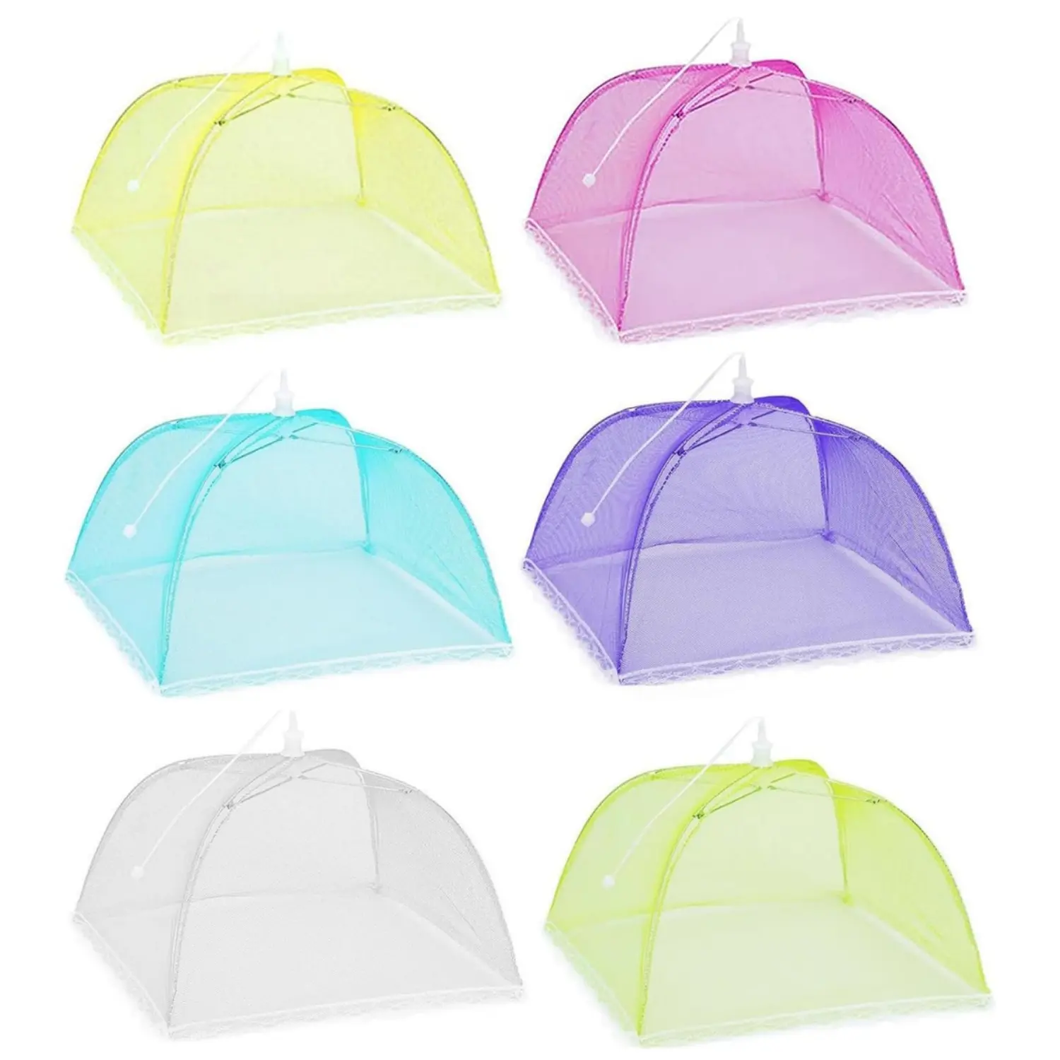 6PCS Nylon Pop-Up Mesh Food Covers - Reusable Collapsible Colorful Umbrella Tent Encrypted Screen Net Protectors for Kitchen Utensils, Outdoors Camping (Birthday Picnic), Keep Out Flies Bugs Mosquitoes (17x17in)