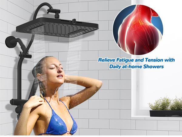 Anylock Upgraded 5-spray 13'' Shower Head for Easy Reach, High Pressure Rainfall Showerhead Combo with 10-mode Handheld Spray, 12'' Extension Arm, 4-way Diverter, 71'' Hose, Showerhead Holder, Black