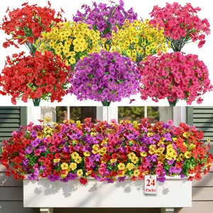 Artificial Flowers (24 Bundles) – Faux Eucalyptus Plants, Decorative Flowers for Home, Garden, Porch, Wedding & Outdoor Decoration