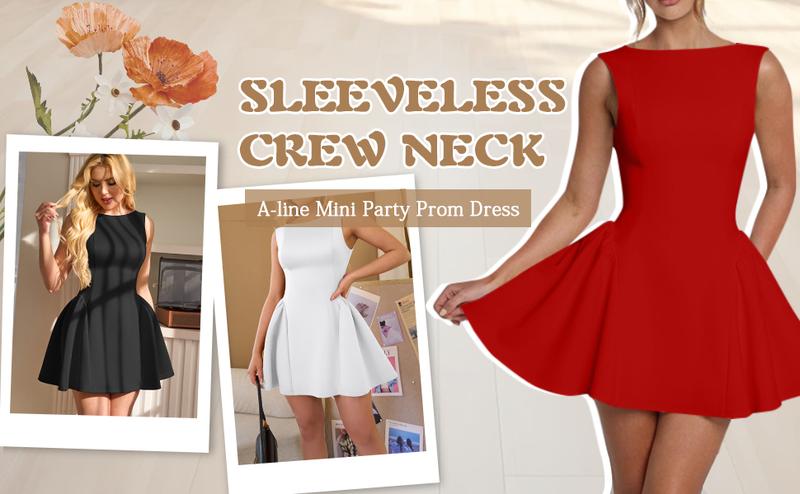 OYS Women's Summer Sleeveless Crew Neck Backless A-line Mini Party Prom Dress