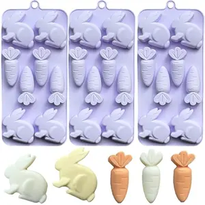 3-Pack Easter Bunny Silicone Mold, 3D Easter Bunny Chocolate Molds Carrot Candy Ice Mold Food Grade Non-Stick Silicone Molds for Candy, Jelly, Fondant, Resin, Candle Making